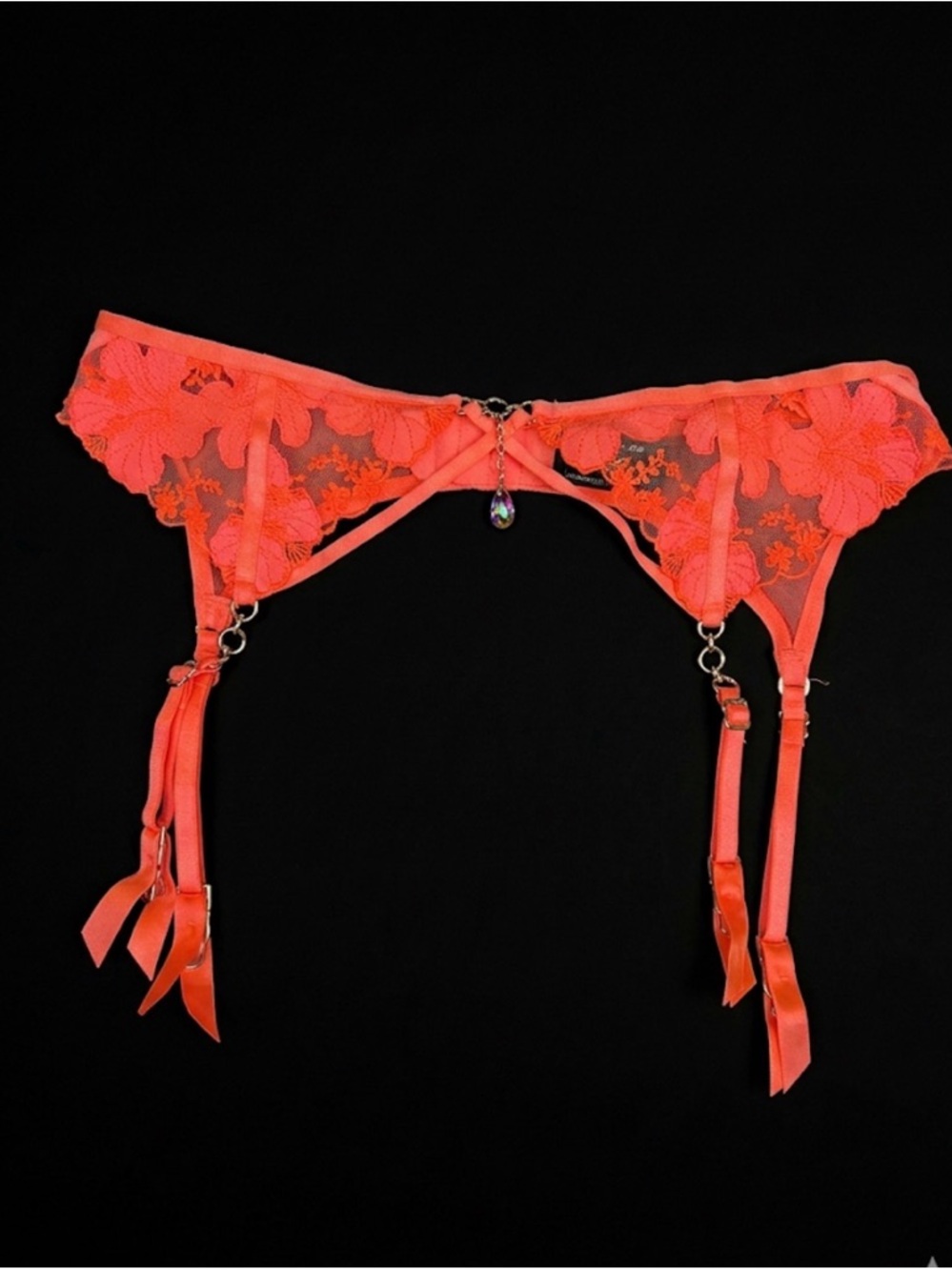 Honey Birdette Coral Lace Garter Belt with Jewel Detail